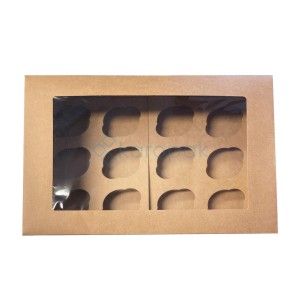 Pudełko zamykane z oknem kraft na 12 babeczek 35x27x10cm 