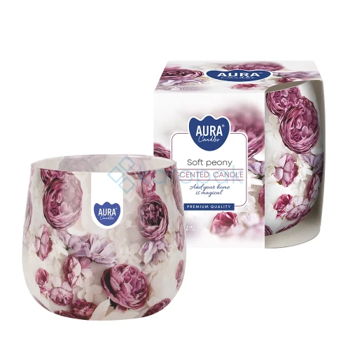 4338 BISPOL świeca zapachowa w szkle baryłka "DELIKATNA PIWONIA"