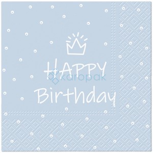PAW Serwetka 3W 33x33cm niebieskie Nadruk Happy birthday (_/12/20)