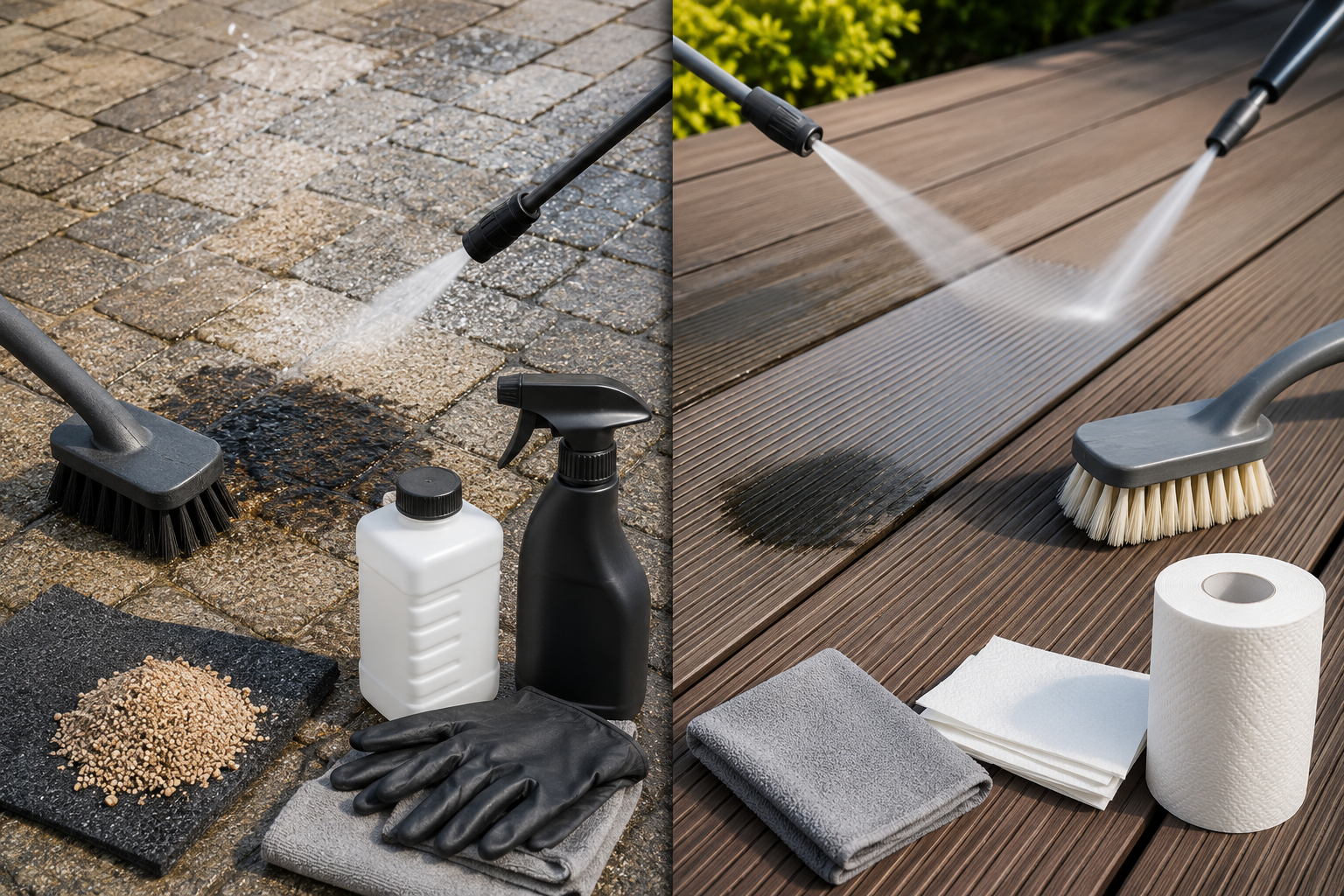 Jak skutecznie usunąć plamy oleju z kostki brukowej i deski tarasowej kompozytowej?